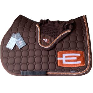 Equiline E-logga schabrak brun med orange, brons passpoal och Swarovski